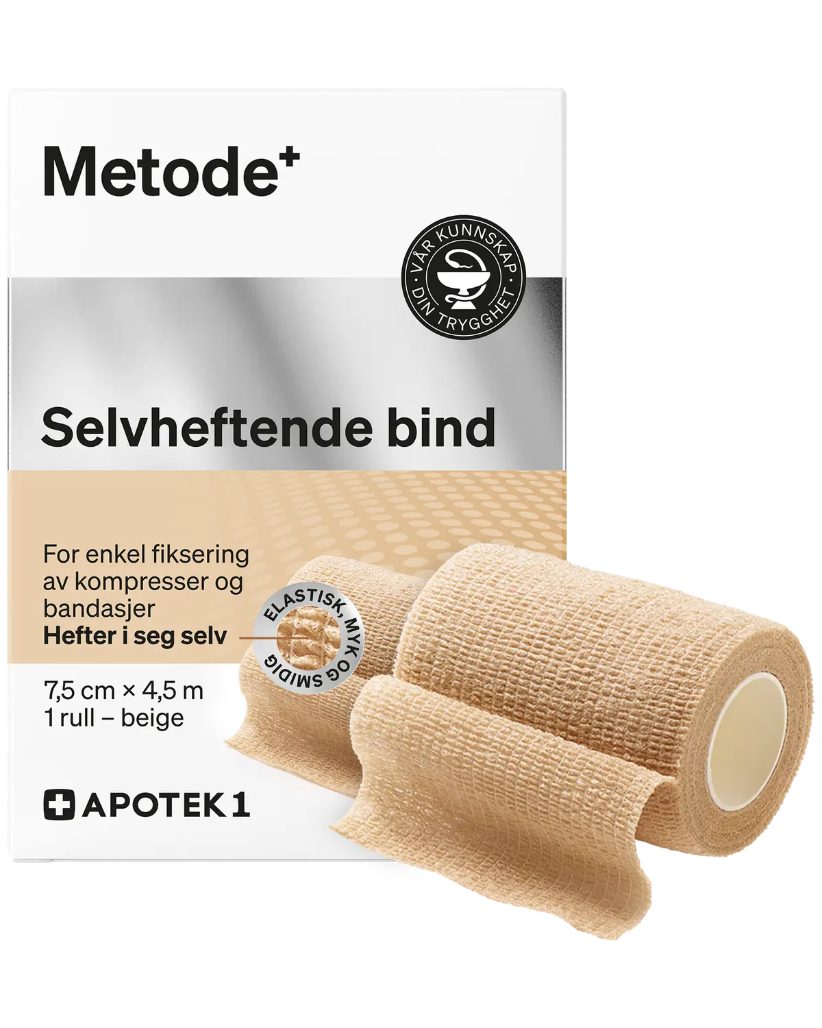 Metode selvheftende bind beige 7,5 cm x 4,5 m 1 stk