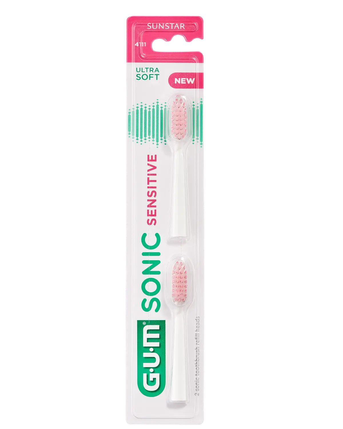 Gum Sonic Sensitive tannbørstehode refill hvit ultrasoft 2 stk