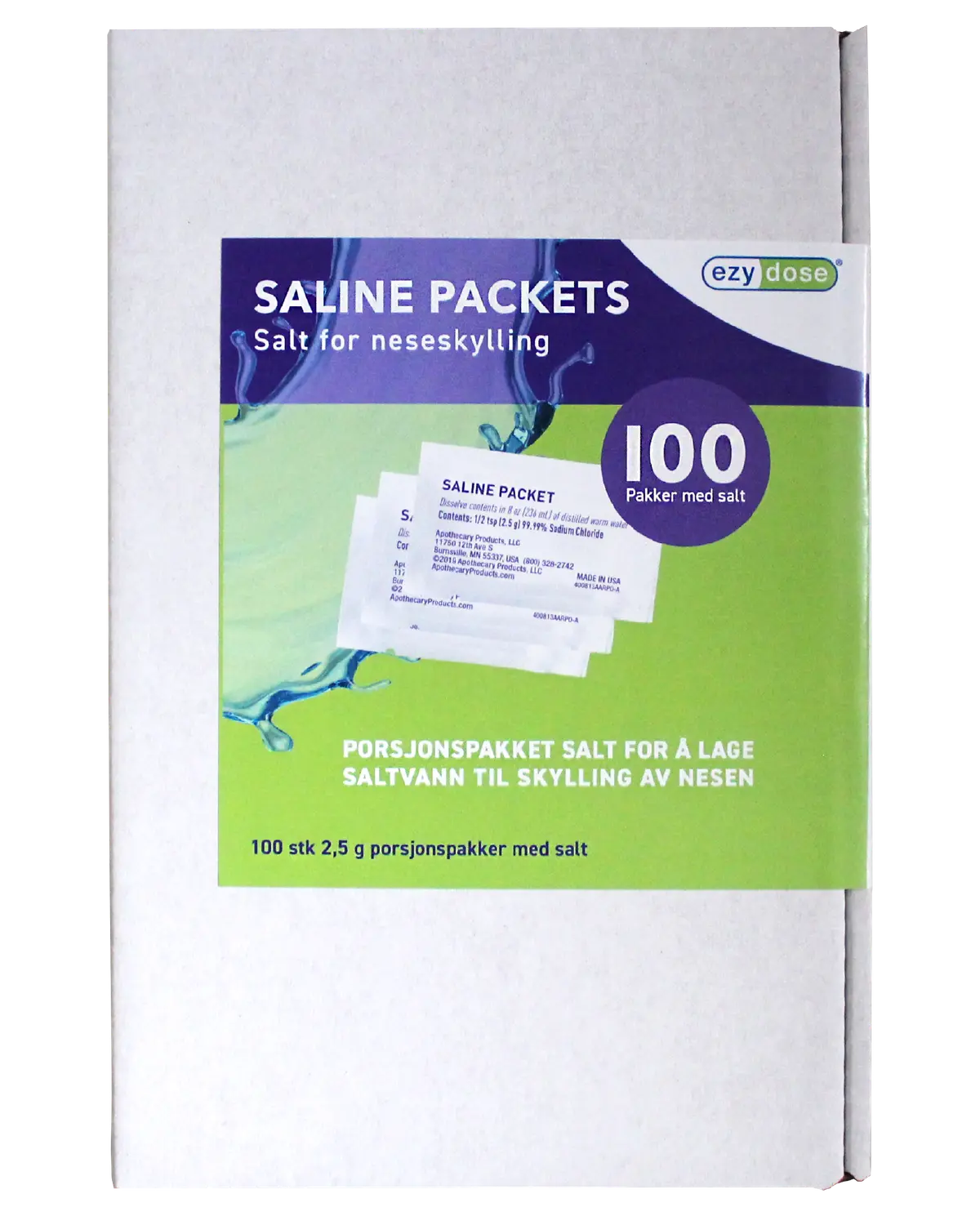 Ezydose salt for neseskylling porsjonspakker 100x2,5 g