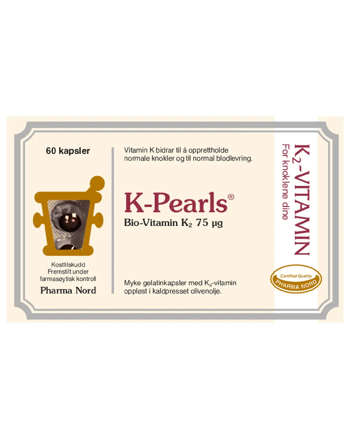 K-Pearls Bio-Vitamin K2 75 mcg kapsler 60 stk