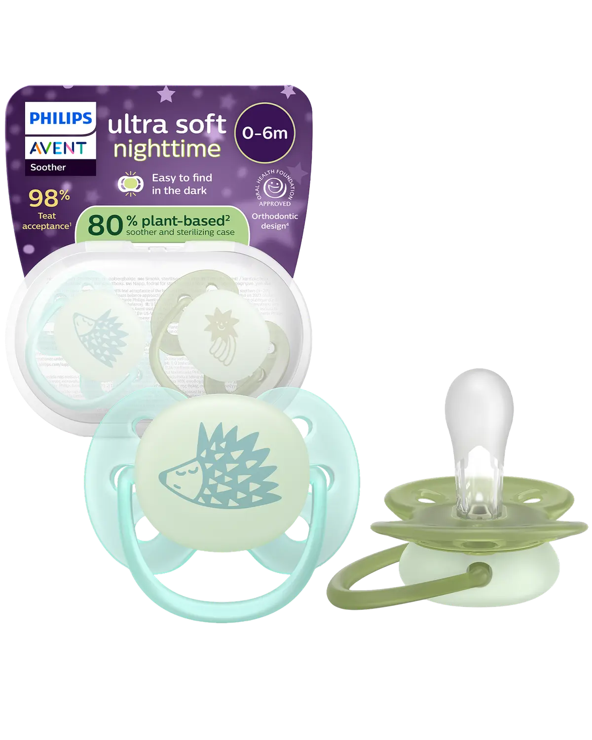 Philips Avent Ultra Soft Nighttime narresmokk 0-6 måneder turkis/grønn 2 stk