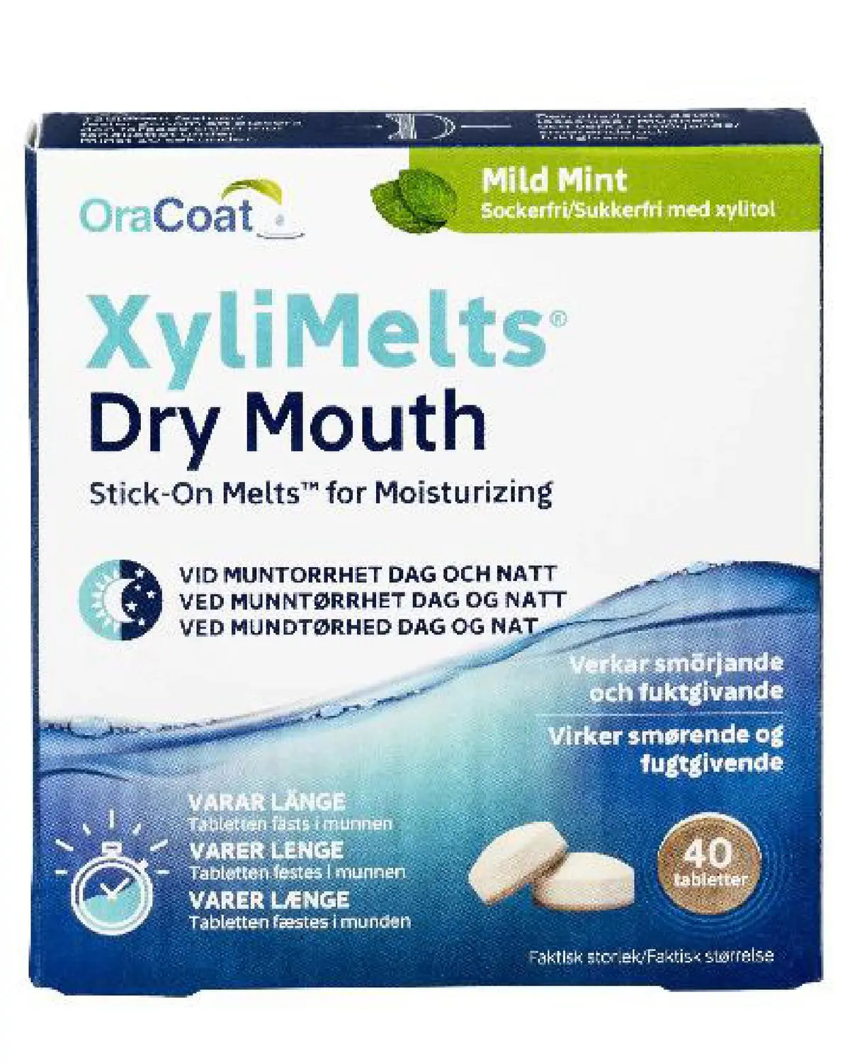 XyliMelts klebetabletter mot munntørrhet mild mint 40 stk