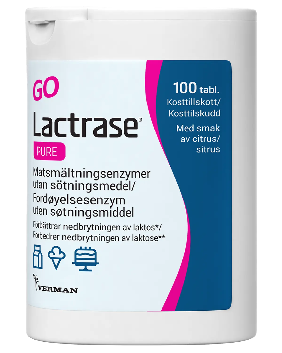 Lactrase Go Pure tyggetabletter 100 stk