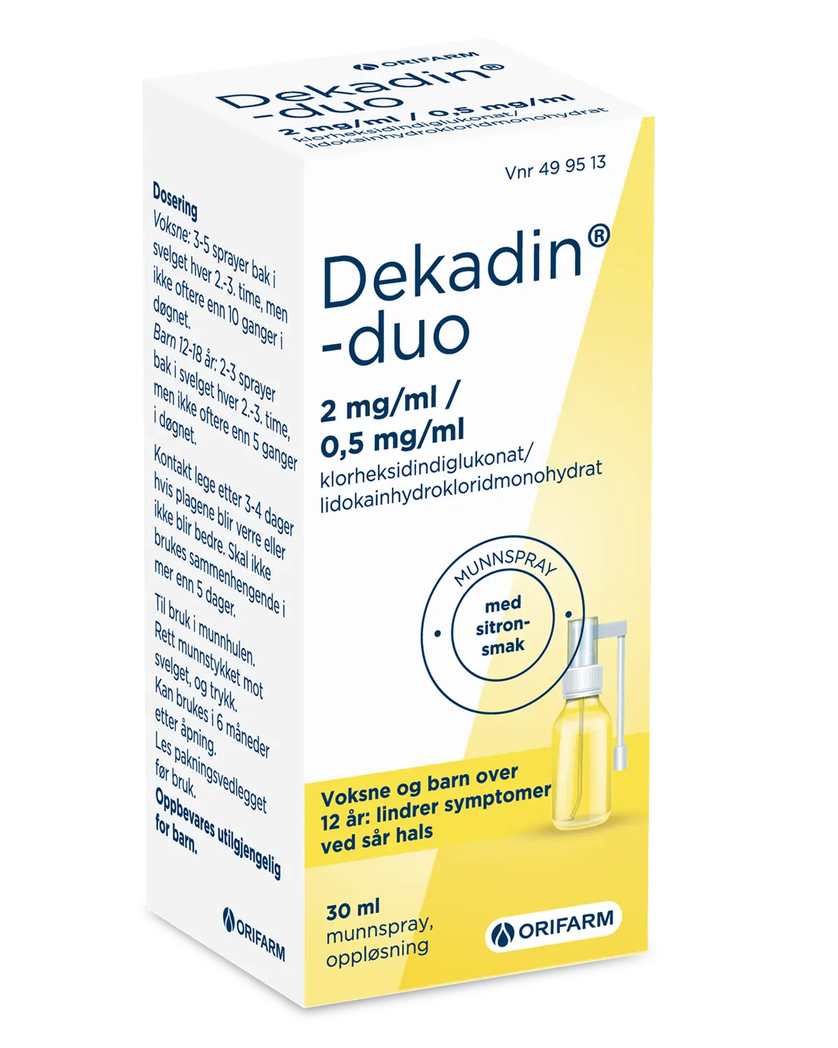 Dekadin-duo 2 mg/ml + 0,5 mg/ml munnspray med sitronsmak 30 ml