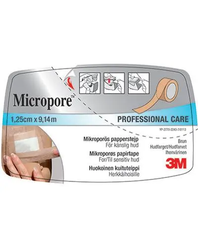 3M Micropore tape m/dispenser 1,25 cm x 9,14 m brun 1 stk