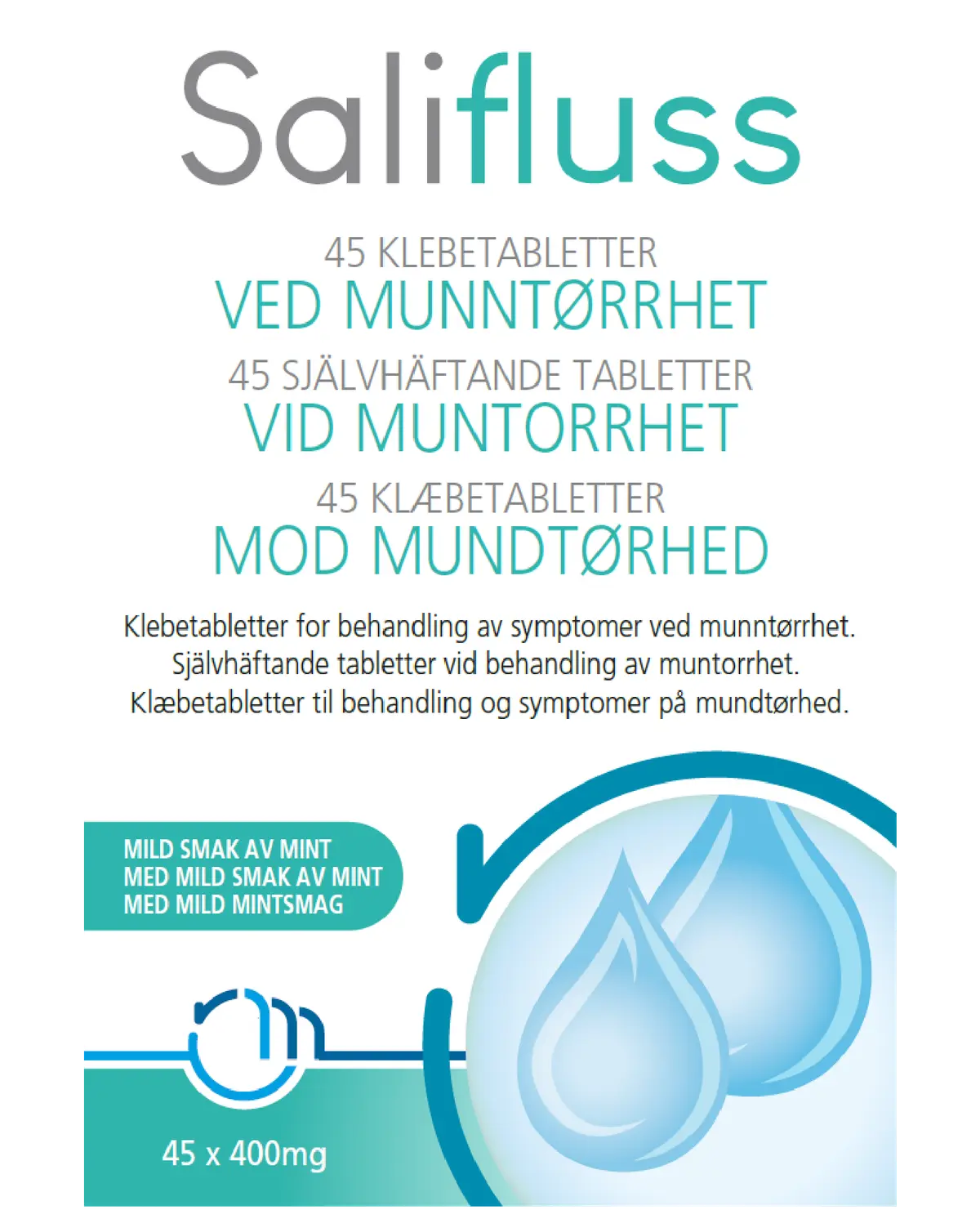 Salifluss klebetabletter med mild smak av mint 45 stk