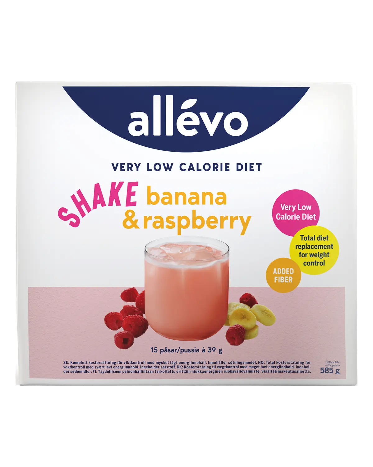 Allévo VLCD Shake banan og bringebær 15x39 g