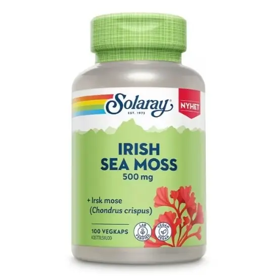 Solaray Irish Sea Moss 500 mg 100 kapsler – Rødalge (Chondrus crispus) med naturlige mineraler