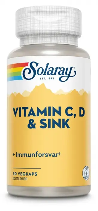 Solaray vitamin C, D & sink 30 kapsler