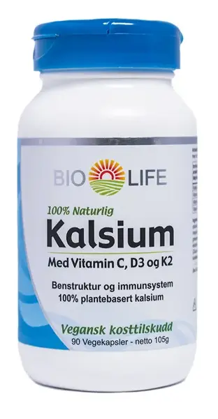 Bio-Life kalsium med vitamin C, D3 & K2 90 kapsler
