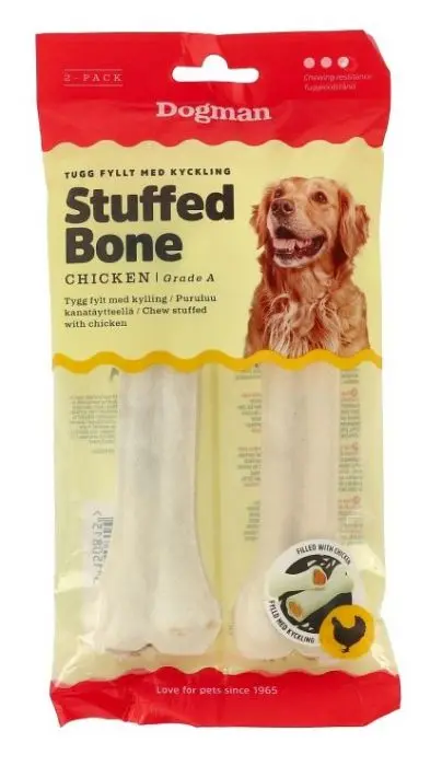 Dogman Chicken stuffed bone 2p Hvit M 15cm