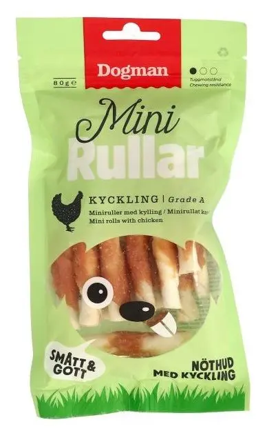 Dogman Miniruller med kylling Hvit XS 80g