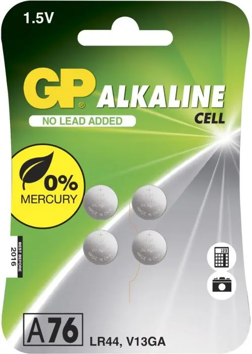 GP Alkaline knappcelle A76/LR44 4-pk