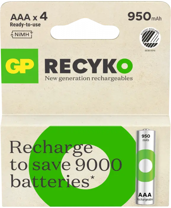 GP Recyko AAA-batteri 950 mAh 4-pk
