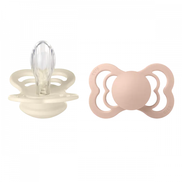 BIBS Supreme smokk silikon ivory/blush 6 mnd+ 2 stk