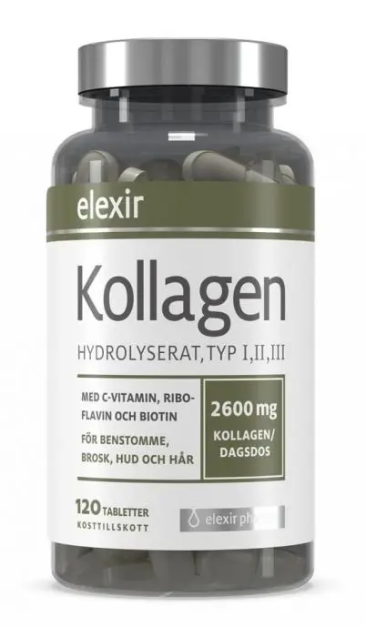 Elexir Pharma Kollagen hydrolysert type I, II og III tabletter 120 stk
