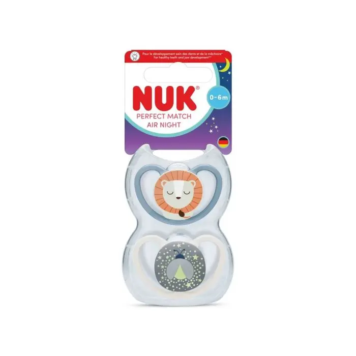 NUK Perfect Match Air Night smokk silikon Løve 0-6 m 2 stk