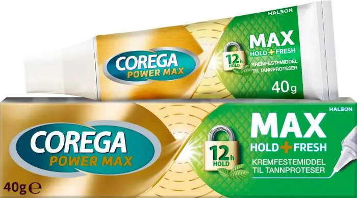 Corega Power Max Hold + Fresh kremfestemiddel til tannproteser 40 g