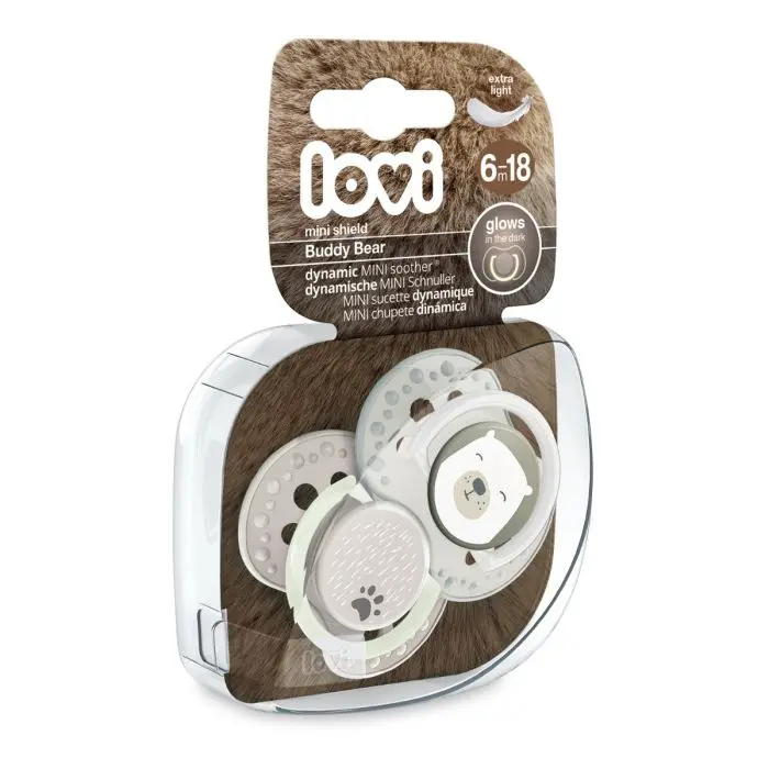 LOVI Dynamic silikonsmokk Buddy Bear 6–18 mnd 2 stk