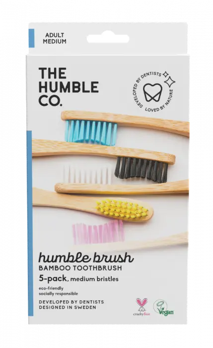 The Humble Co. Flat Curved Adult Soft 5Pack 5 Colors Medium 5stk