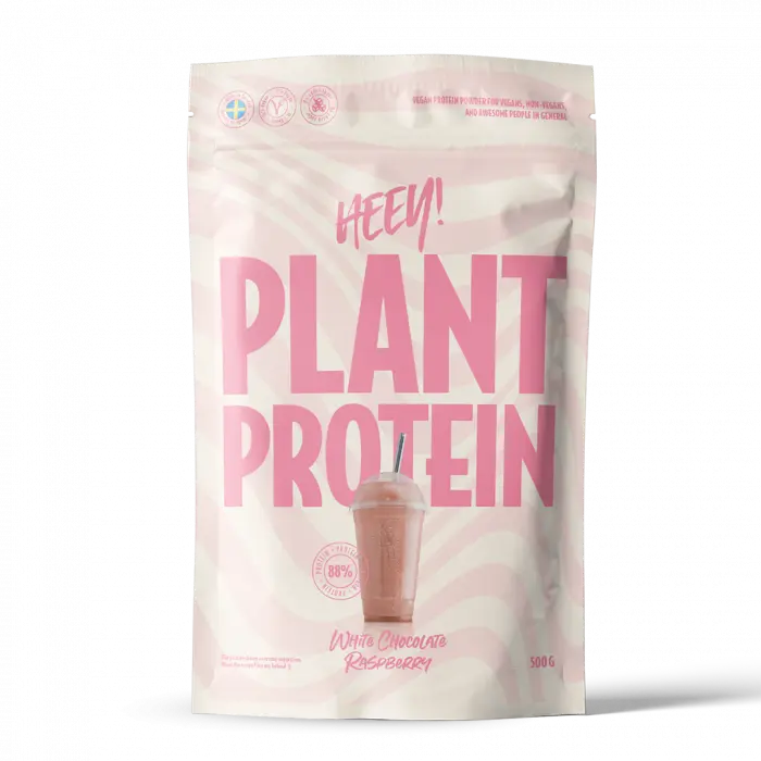 Heey! Vegansk Protein Hvit Sjokolade & Bringebær 500 g