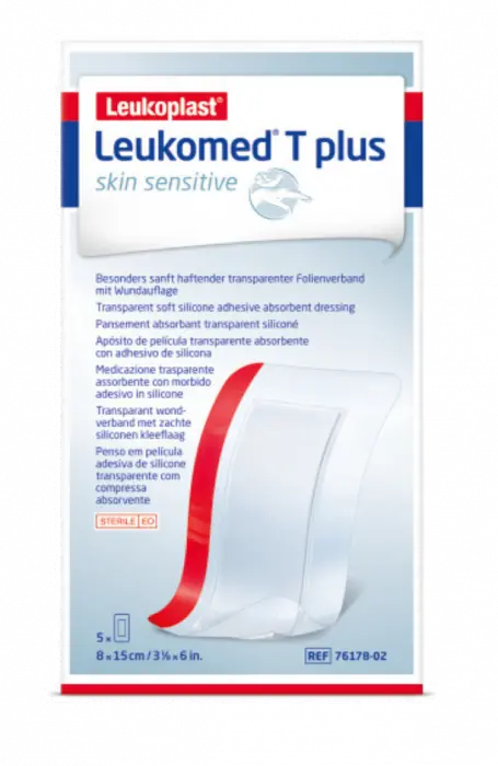 Leukomed T Plus Skin Sensitive sårbandasje 8 x 15 cm 5 stk