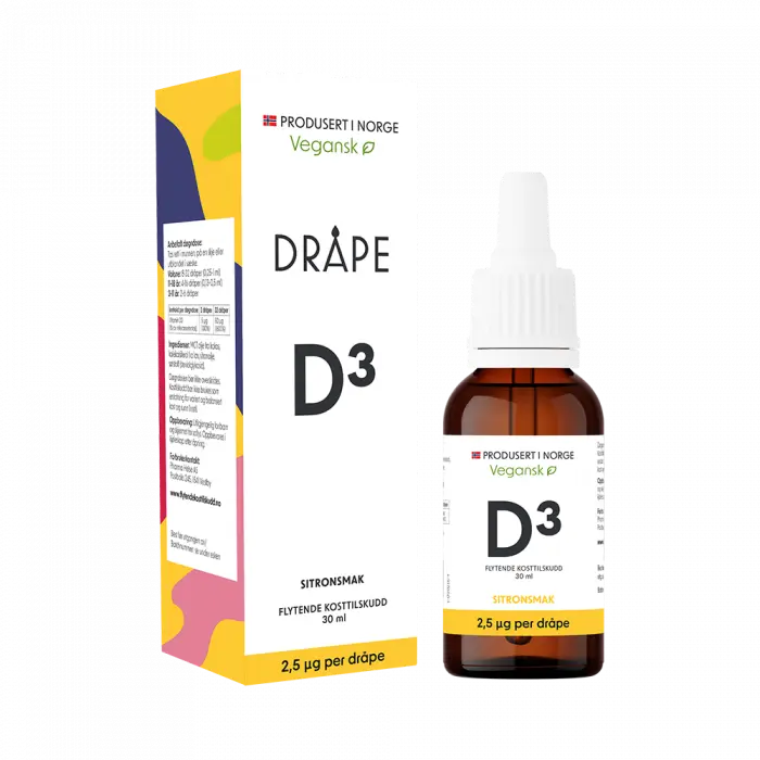 Dråpe flytende vitamin D3 2,5 mcg/dråpe sitronsmak 30 ml