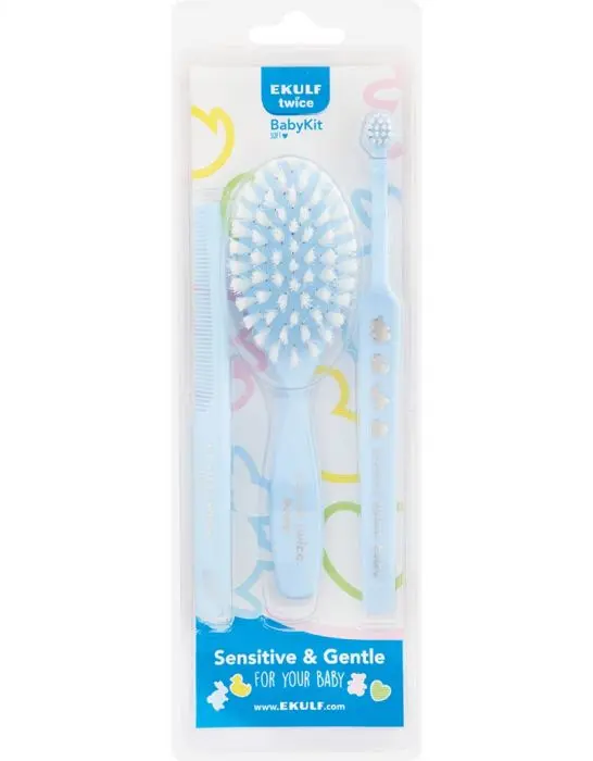 Ekulf Twice Baby Kit tann- og hårbørste 1 sett - assorterte farger
