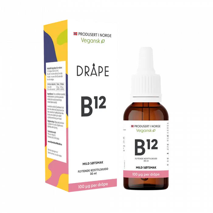 Dråpe flytende vitamin B12 100 mcg/dråpe mild søtsmak 30 ml