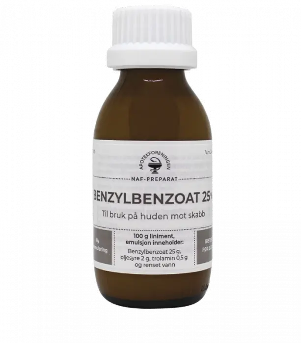 Benzylbenzoat NAF 25 % liniment, emulsjon 100 ml