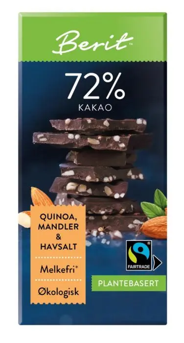Melkefri Sjokolade Quinoa, Mandler & Havsalt 72% Kakao
