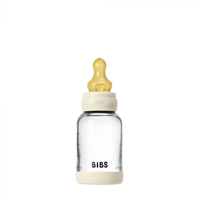 BIBS Glass Baby Bottle Round Latex Slow Flow Ivory 120 ml