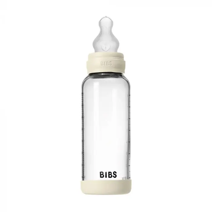 BIBS Glass Baby Bottle Round Silicone 1 pack 240 ml Medium Flow Ivory