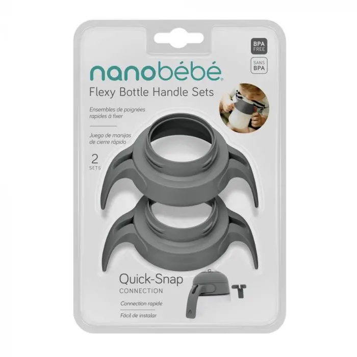 Nanobébé håndtak til Flexy silikon tåteflaske grå 2 pk