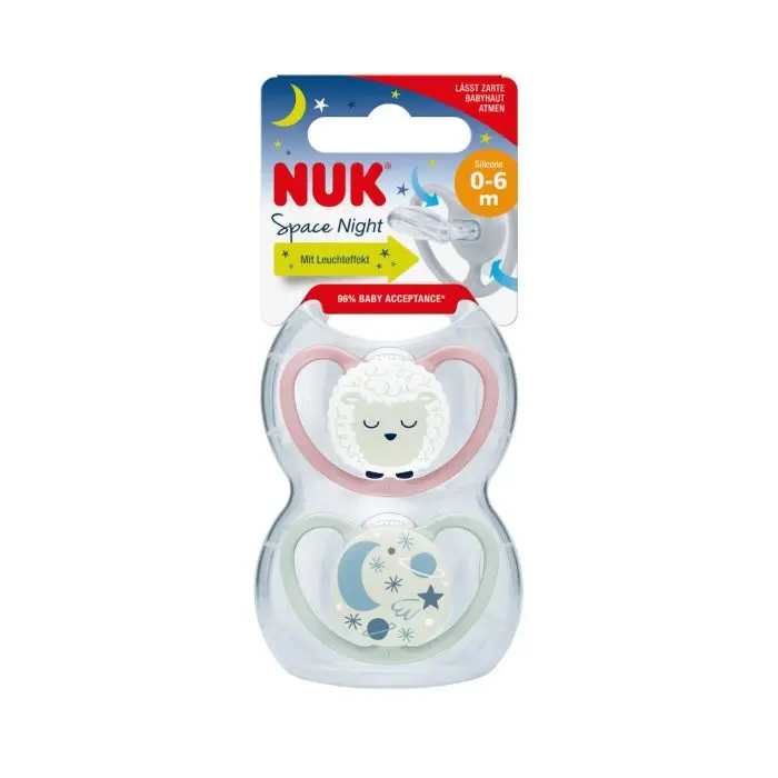 NUK Space Night smokk silikon Sau 0-6 m 2 stk