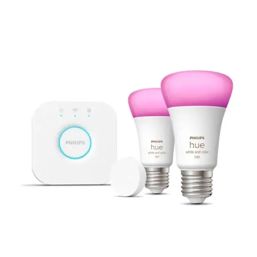 Startpakke: 2 stk. E27 lyspærer (1100 lm) + Hue Smart button