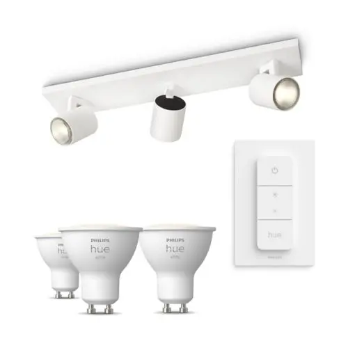 Løper med 3 spotter, hvite + Dimmer Switch + 3 hvite GU10-pærer