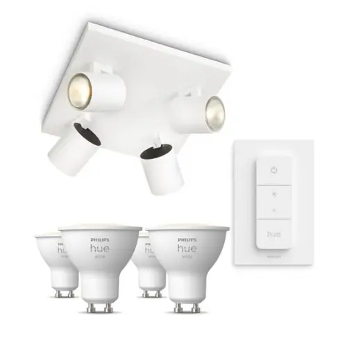 Runner med 4 spotter, hvite + Dimmer Switch + 4 hvite GU10-pærer
