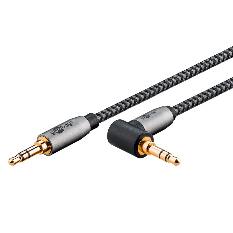 Goobay Vinklet Minijack-kabel 1m (3,5mm hann/hann) Sharkskin Grå