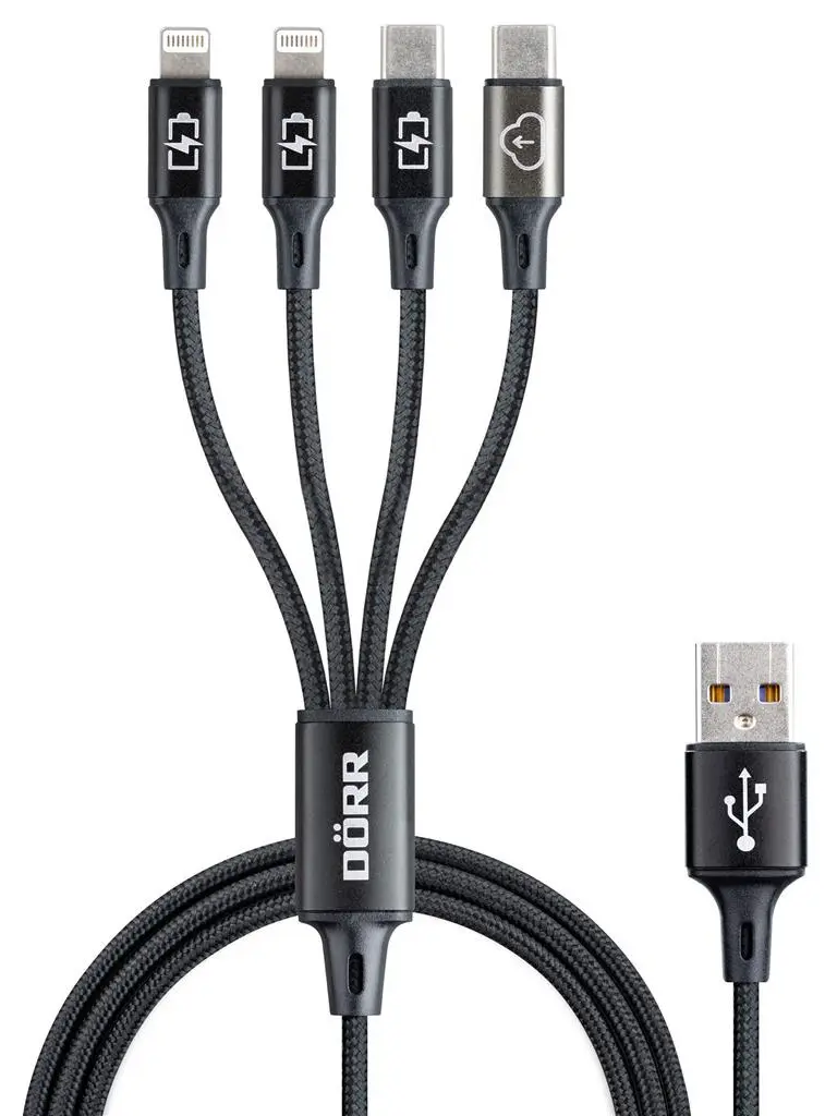 DÖRR USB-A til 2xLightning/USB-C/USB-C 4-i-1 lade- og datakabel