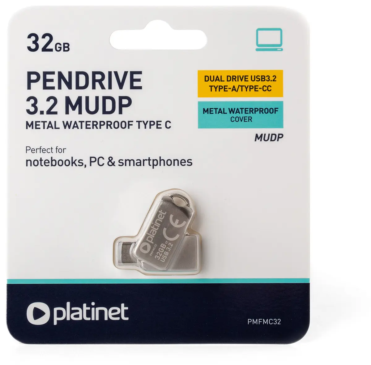 Platinet USB-minne 3.2 + USB-C - 32GB