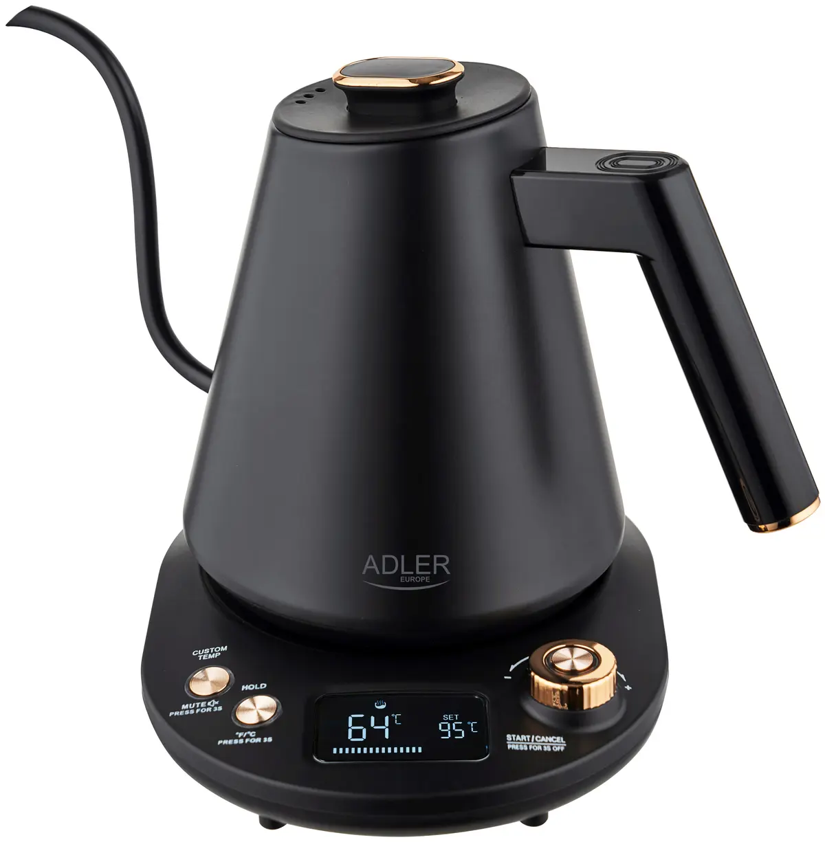 Adler AD1349 Vannkoker med display - 1L (40-100°) - Sort/Gull