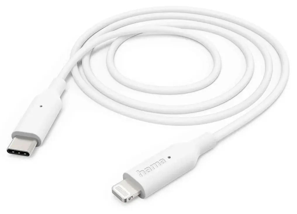 Hama 00201598 Lightning-kabel 1m Hvit (støtter hurtiglading)