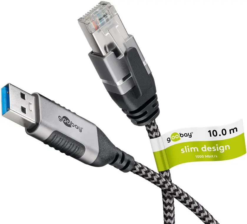 Goobay USB-A 3.0 til RJ45 Ethernet-adapterkabel - Slim, 10m