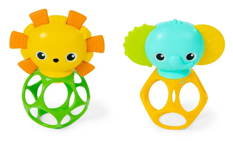 Bright Starts Oball Biteringer med løve- og elefantfigur – 3+ mnd – 2 pk