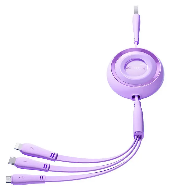 Joyroom S-A40 3-i-1 Uttrekkbar Kabel - USB-A/C/MicroUSB/Lightning, 3.5A, 1m - Lilla