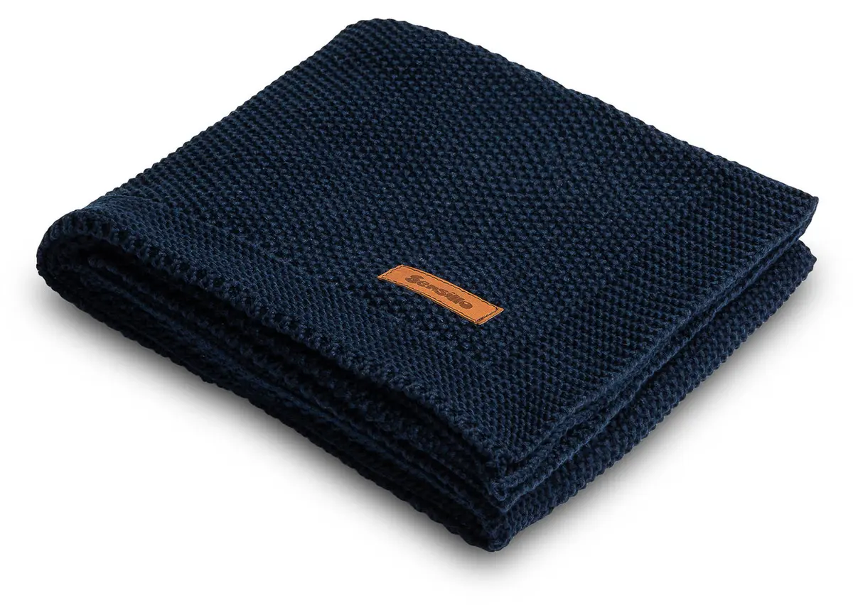 Sensillo Strikket Babyteppe 100x80cm - Marineblå