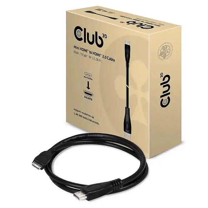Club 3D HDMI-kabel &ndash; Mini HDMI til HDMI 2.0, 1m, 4K@60Hz &ndash; Svart
