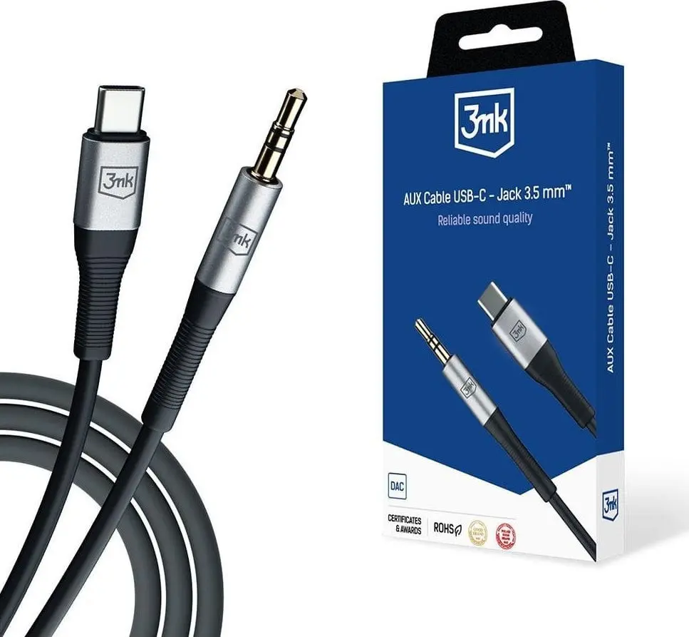 3mk AKC003610 AUX USB-C til 3,5mm Minijack-kabel - 1m