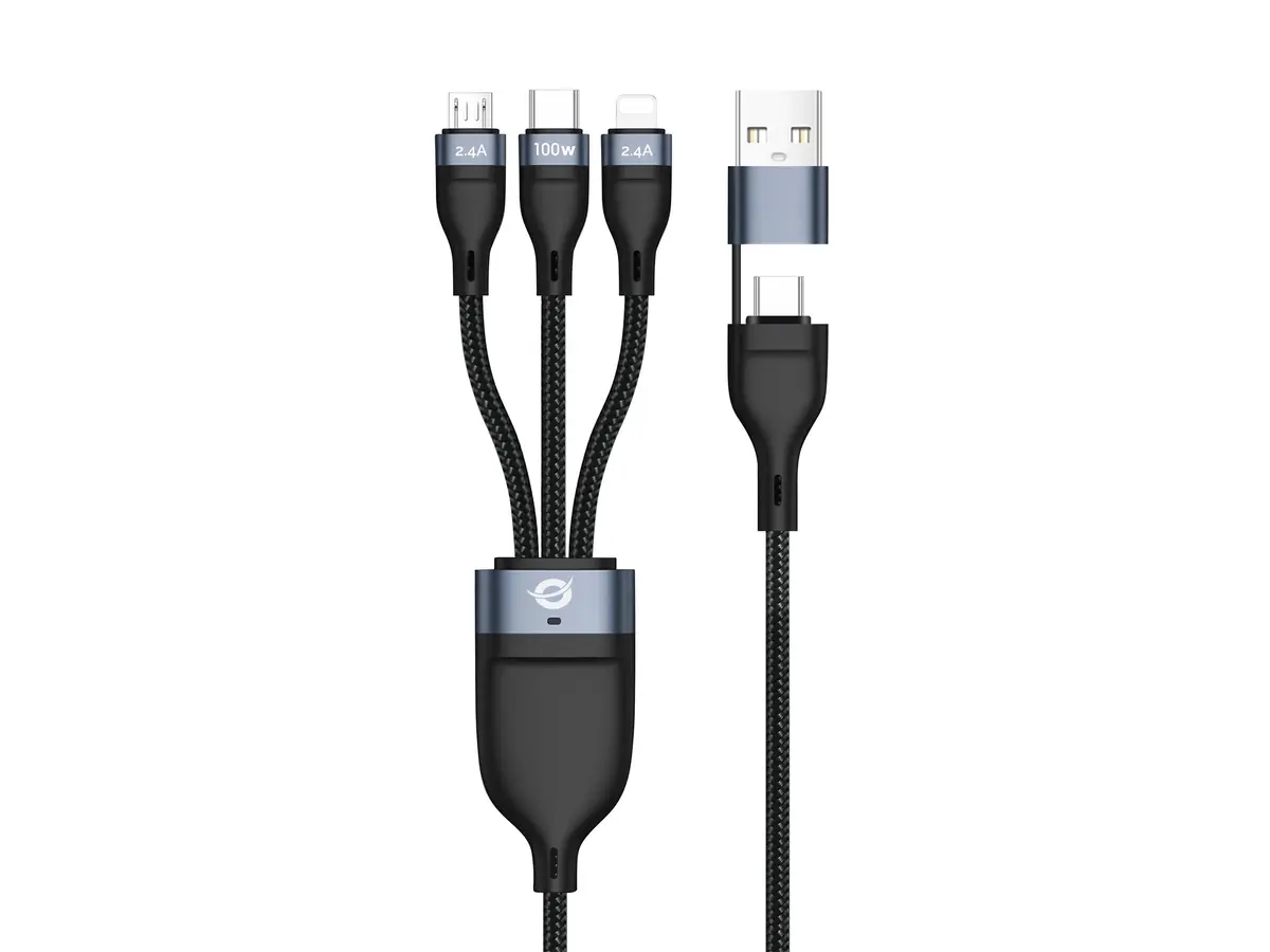 Conceptronic 3-i-1 USB PD Kabel - 1,5 meter, 100W, USB-C/microUSB/Lightning - Svart